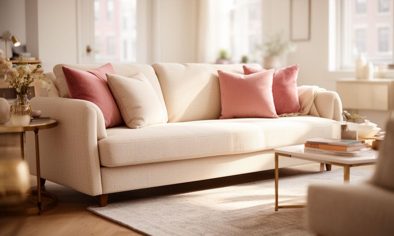 Freshly cleaned Brooklyn apartment lounge with soft daylight and a neatly restored textile sofa