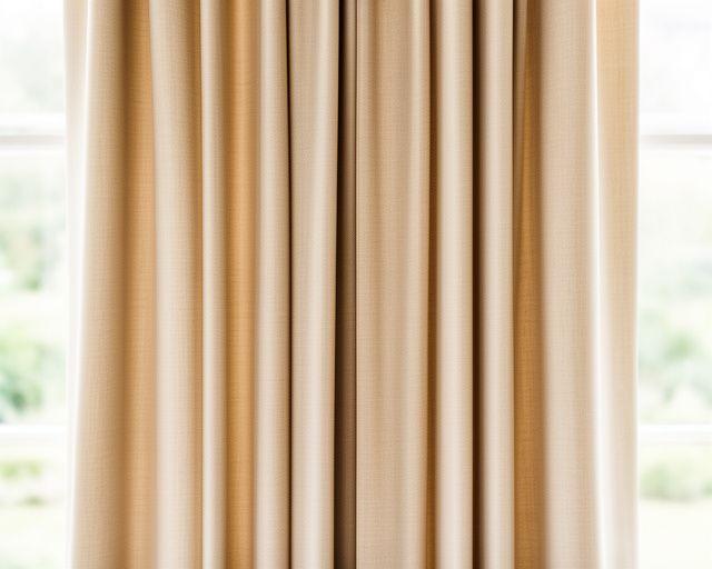 Fresh drapery panel hanging smoothly with brighter colour and restored drape